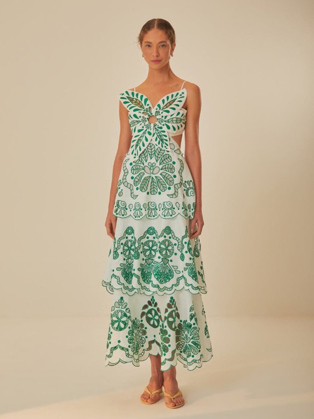 Off-White Flower Richelieu Euroflax™ Premium Linen Midi Dress - Picture 1 of 12